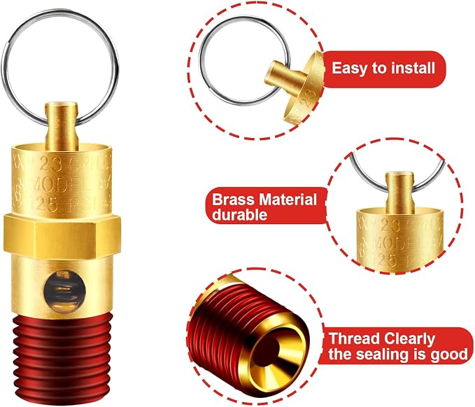 1/4'' NPT Male 125 PSI Air Compressor Pressure Relief Valve Brass | Safety - Image 4