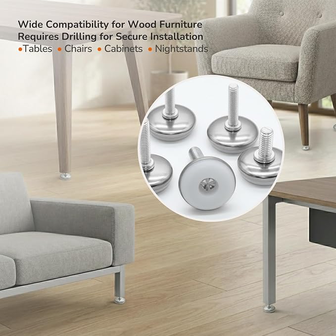 Adjustable Leveling Feet Kit – 5/16" Heavy Duty Furniture Levelers Legs - Image 7