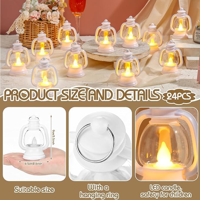 Ferraycle 24 Pcs Mini Lanterns 4 Inch White Lamp Table Decor | Western Cowboy - Image 2