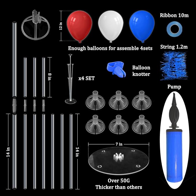 ZJDHPTY 4Set Red White and Blue Balloon Stand Patriotic Decorations | Balloon - Image 3