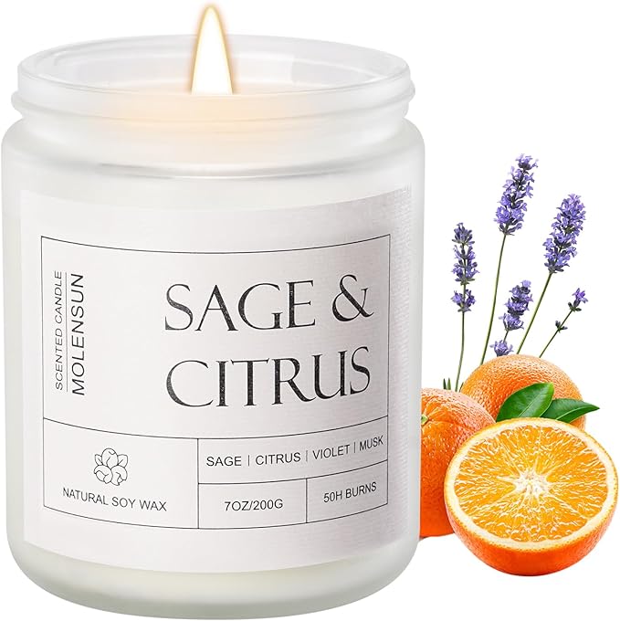 Molensun Sage Citrus Scented Candle, Soy Wax 7 oz | Fresh sage and citrus by Molensun