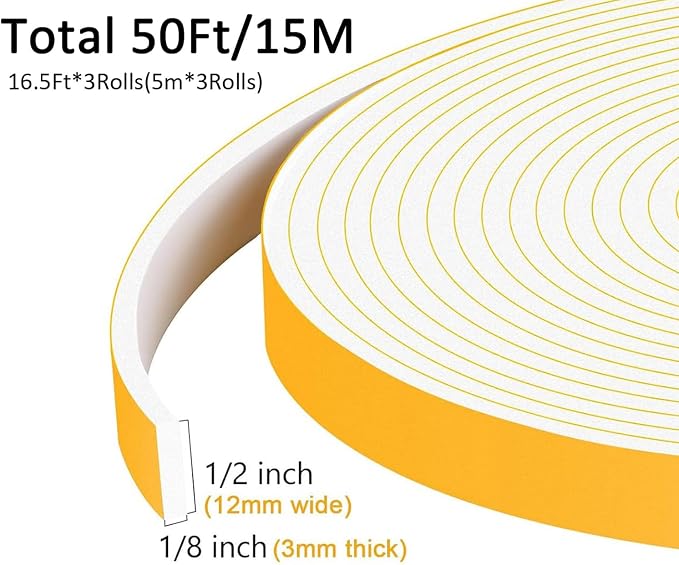 Thin Foam Tape for Silding Doors/Windows and Small Gaps, 1/2x1/8in | Strong - Image 5