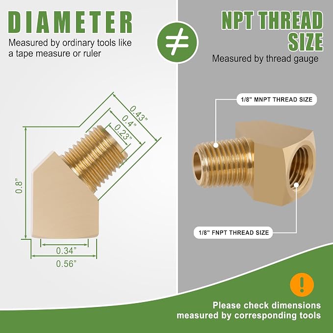 4Pcs Brass Pipe 45 Degree Barstock Street elbow, 1/8" x 1/8" | 1/8 Inch NPT - Image 4