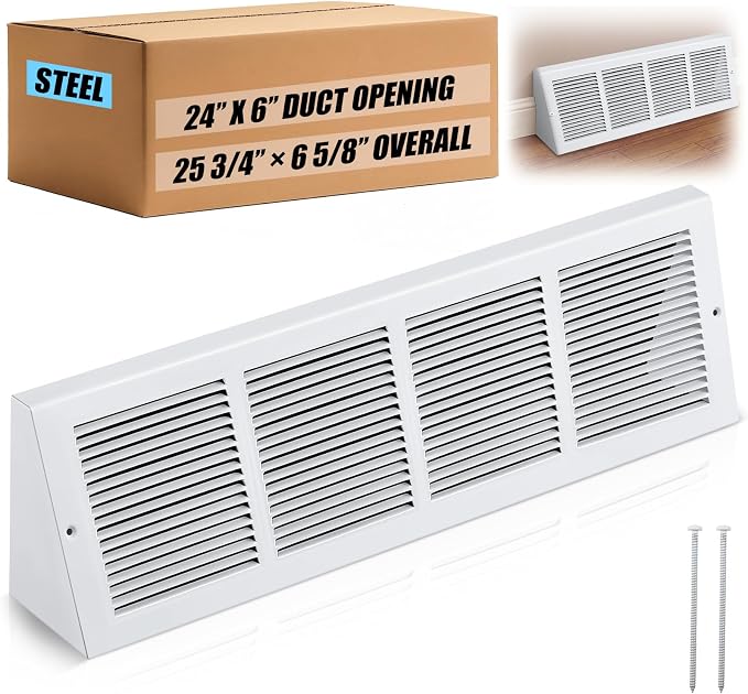 Honeydak 1 Pack Baseboard Register Vent Covers 24" x 6" Duct Opening by Honeydak
