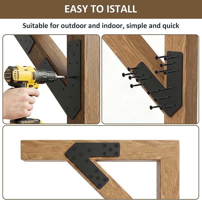 Black Heavy Duty V Post Brackets, Flat Mending Plate - Image 5