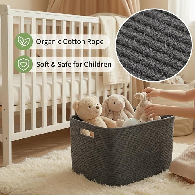 JMvicyroam 65L Large Woven Cotton Rope Blanket Basket, Freestanding - Image 4