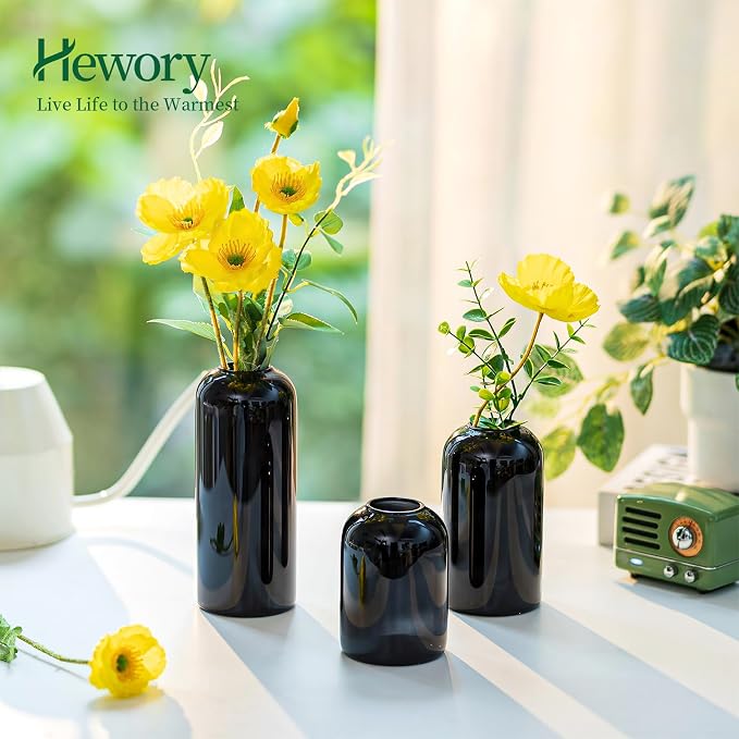 Hewory Glass Bud Vases for Flowers: 12PCS Modern Black Small Vases Bulk | Mini - Image 2