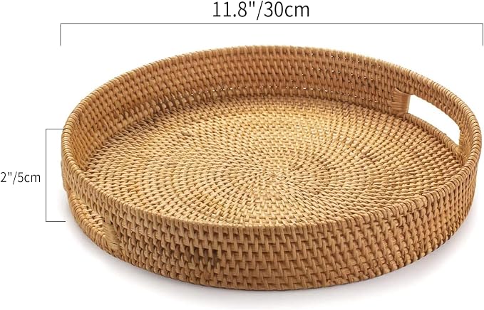Rattan Round Serving Tray, Decorative Coffee Table Tray, Ottoman Hand Woven - Image 8