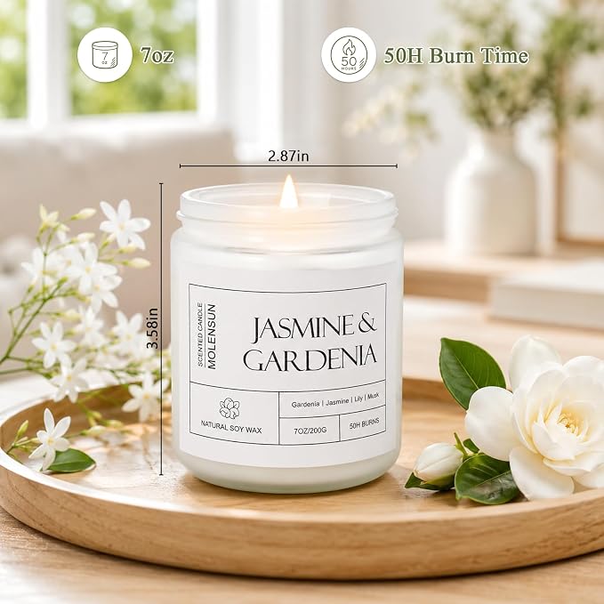 Molensun Jasmine & Gardenia Scented Candle, 7 oz Soy Wax Candle - Image 7
