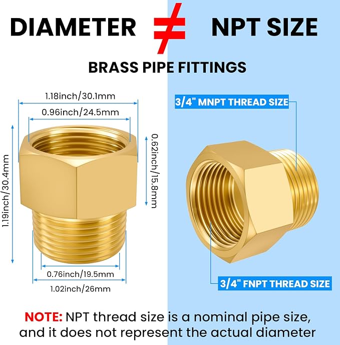 SDTC Tech Brass Pipe Fitting 3/4 NPT Thread Male to 3/4 NPT Thread Female | - Image 8