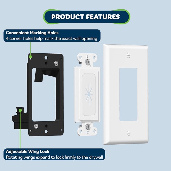 TOPGREENER 1-Gang Flexible Rubber Cable Pass-Through Wall Plate, home theaters. - Image 7