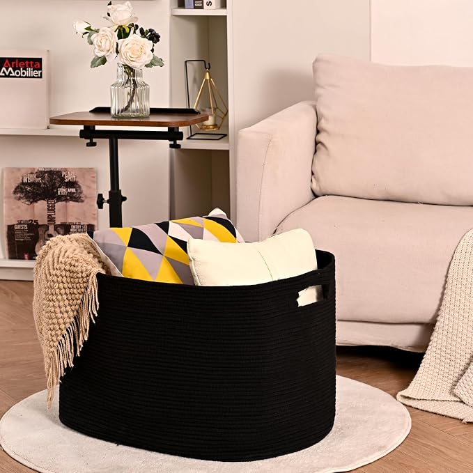 ICERZCZ Large Black Blanket Basket, Storage Baskets - Image 3