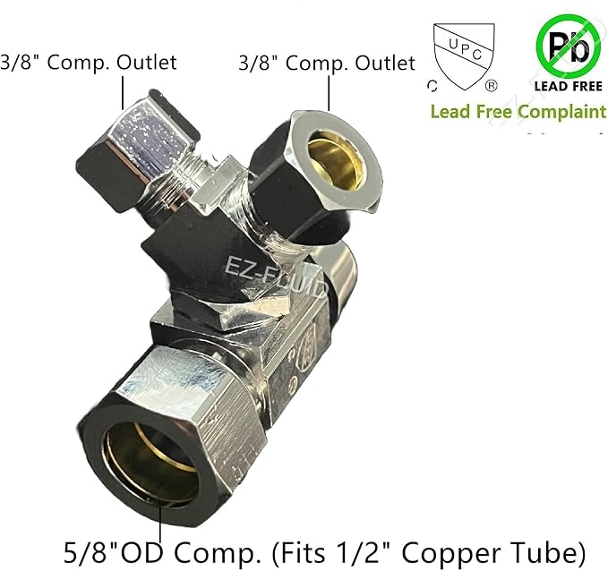 EZ-Fluid 5/8" Comp O.D X 3/8"Comp X 3/8"Comp Dual Outlets Heavy Duty Chrome - Image 4