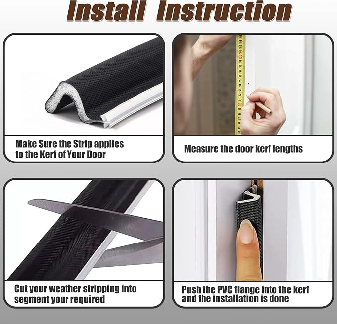 26 FT Door Frame Extra Thick Kerf Non-Adhesive Weather Stripping Seal Strip PU - Image 5