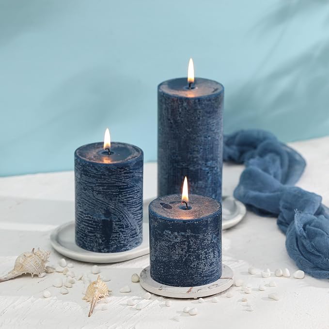 3x3 Inch Dark Blue Pillar Candles Set of 3 - Image 3