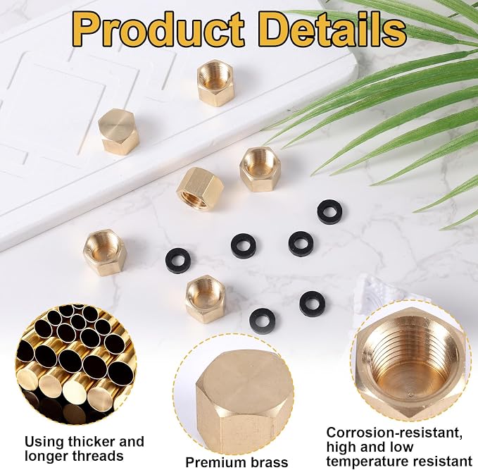 6pcs Brass Pipe with 6 Rubber Gasket, 1/4 Inch NPT Female Pipe Plug Hex - Image 4