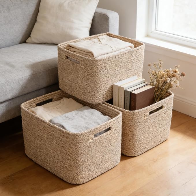 3 Pack Woven Baskets, Storage Baskets - Image 6