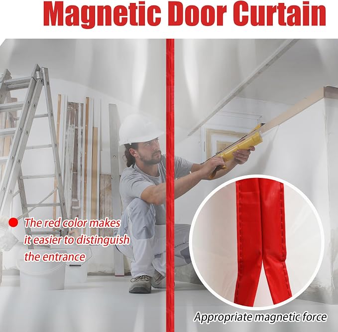 Preboun 1 Set Magnetic Dust Barrier Zipper Door Kit 4' x 7.5' Construction - Image 3