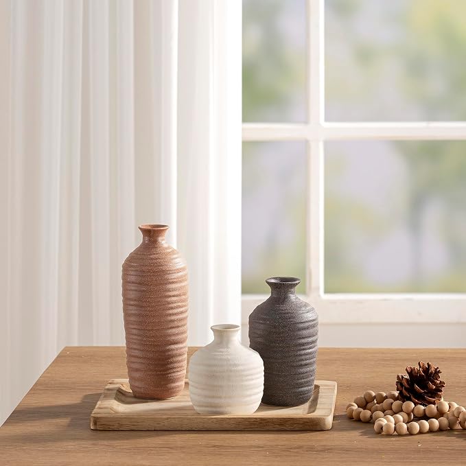 Dobbyby Ceramic Vase Set of 3 Neutral Decorative Vase - Image 6