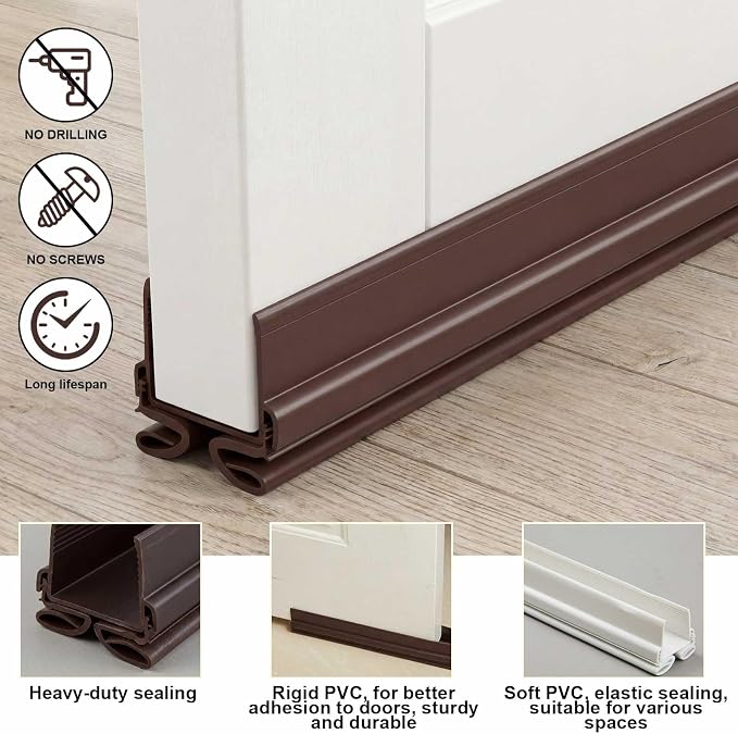 Yaocom 4 Strip 32" Vinyl U Shape Door Bottom Seal Slide on Door Sweep Brown | - Image 3