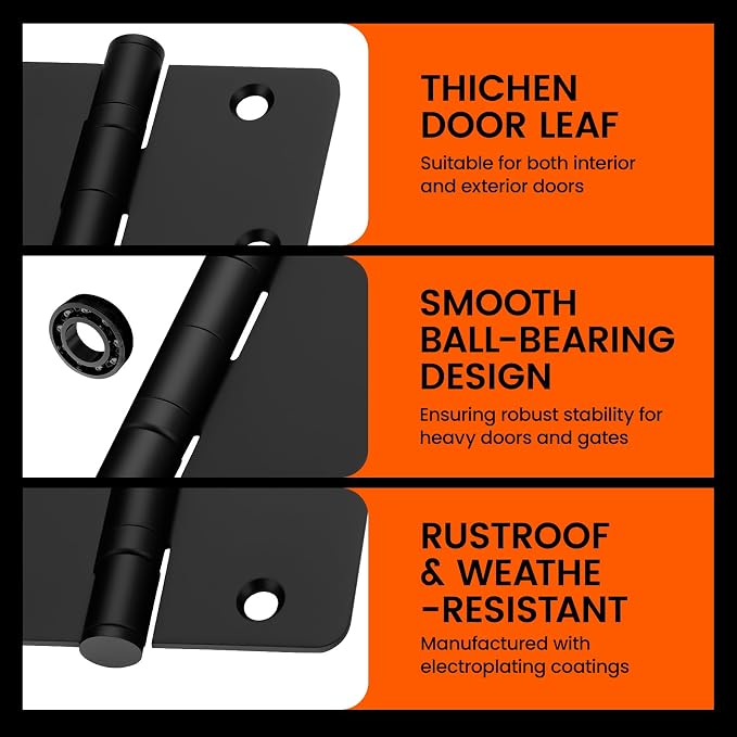 Ball Bearing Door Hinges 3 Pack 3.5 Inch Stainless Steel Matte Black Door Hinges - Image 4