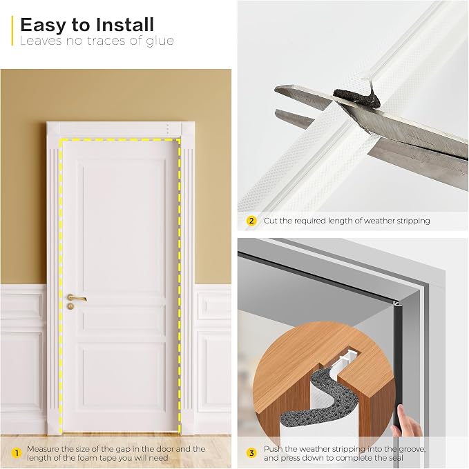 Ravinte Weather Stripping Door Seal, Q-Shaped Kerf Foam Strip, 28 FT, No - Image 5
