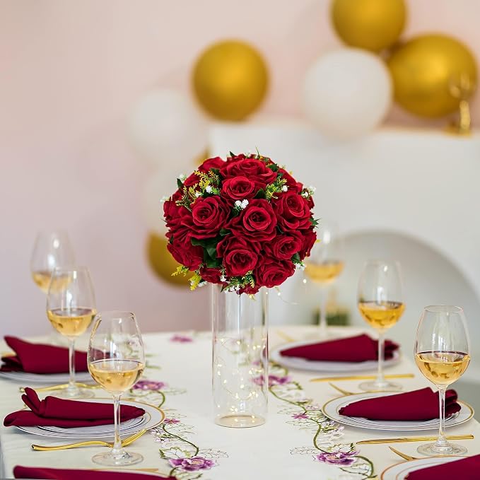 BLOSMON Rose Flower Balls for Table Centerpieces, Reusable | 9.5 Inch, Faux - Image 9