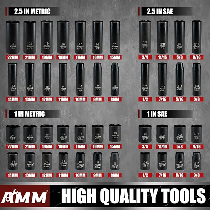 AMM 3/8" Drive Impact Socket Set, 48-Piece Standard SAE and Metric Size - Image 2