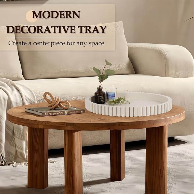 Oval Tray for Coffee Table Decor, Cream Gray | Decorative Tray, Solid Concrete - Image 2
