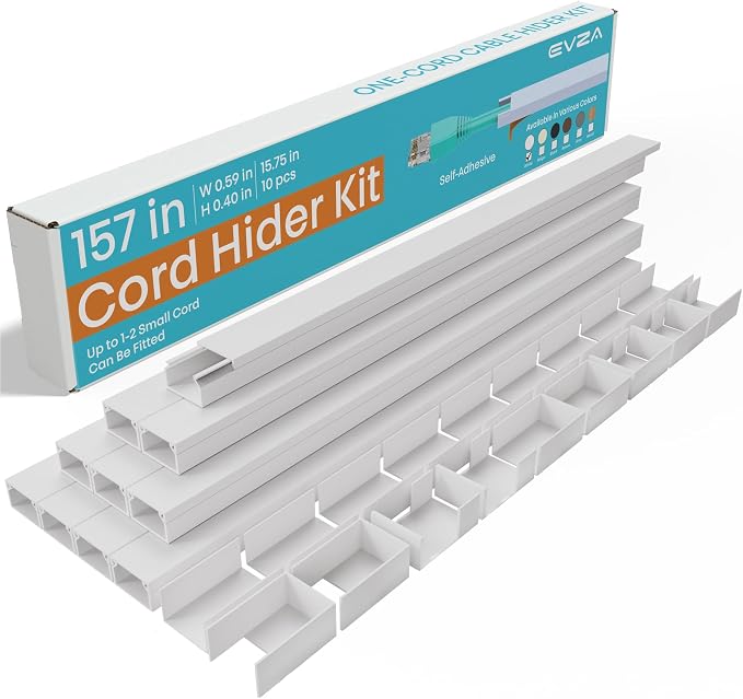 157in Cord Hider for 1-2 Wire, Self Adhesive One-Cord Channel Cable Concealer by EVZA
