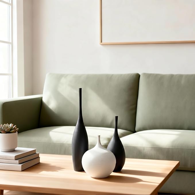 Relexome Black and White Ceramic Vase Modern Wabi-Sabi Flower Vase Set of 3 - Image 5