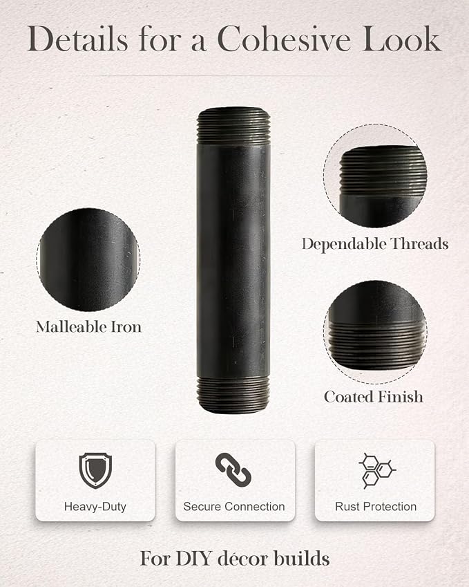 10 Pack 3/4 x 4 Inch Black Malleable Steel Pipe Nipples | Threaded pipe nipples - Image 5