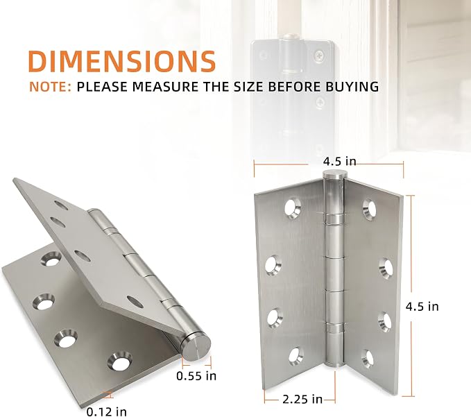 6-Pack 4.5 inch X 4.5 inch Heavy Duty Commercial Door Hinge Thickened | - Image 4