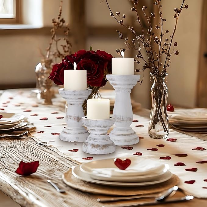 Candle Holder for Pillar Candle Set of 3, Farmhouse Wood Candle Holder - Image 4