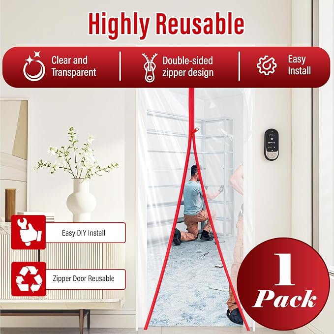 4 FT x 7.2 FT Dust Barrier Plastic Zipper Door, Door Dust Cover - Image 2