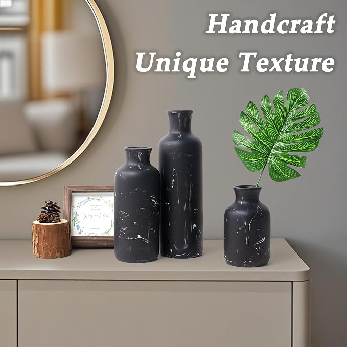 Resin 3 Piece Decorative Vase Set, Mantel and Shelf Decor. Boho Style Vases - Image 6