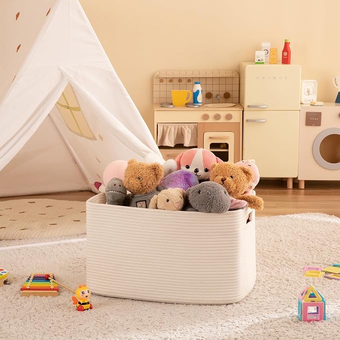 OIAHOMY XXLarge Rectangle Blanket Basket-96L, Cotton Woven Basket - Image 8