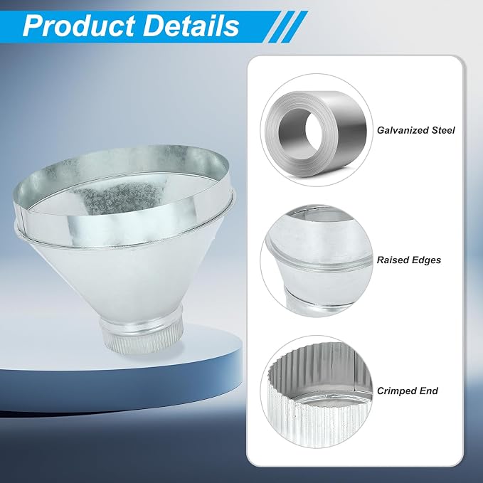 PATIKIL 12 Inch to 5 Inch Duct Reducer, Galvanized Steel Round Air Duct Reducer - Image 3