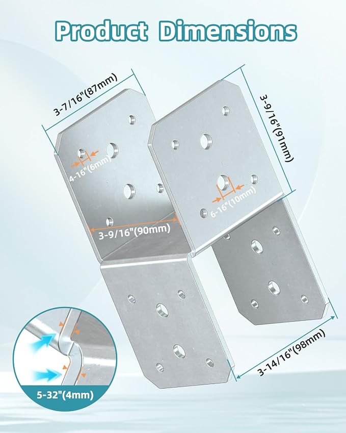 4x4 Post Bracket Kit for Wood Posts, Beams | Inner Size 3.5" x 3.5", Heavy-Duty - Image 2