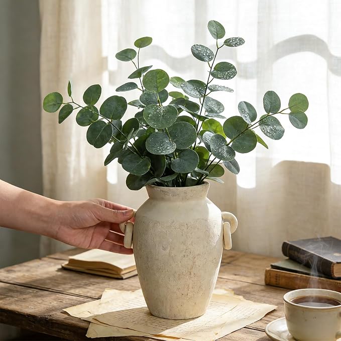 Ceramic Vase with Handles, 9.3 Inch Tall Vase - Image 5