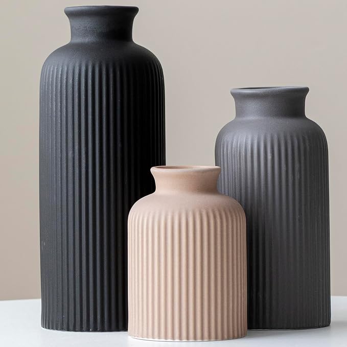Large Modern Ceramic Vase Set, 3-Piece Decorative Vases - Image 4
