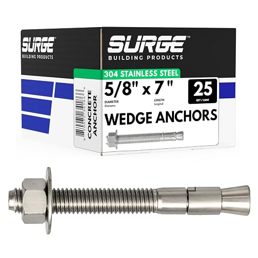 5/8" X 7" 304 Stainless Steel Wedge Anchors by SurgeBuildingProducts