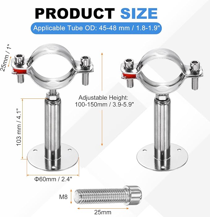HARFINGTON 2 Set Wall Mount Ceiling Mount Pipe Supports 304 Stainless Steel - Image 2