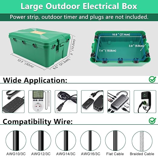 NineLeaf Green Waterproof Electrical Box, Outdoor Weatherproof Plug Cover | - Image 5