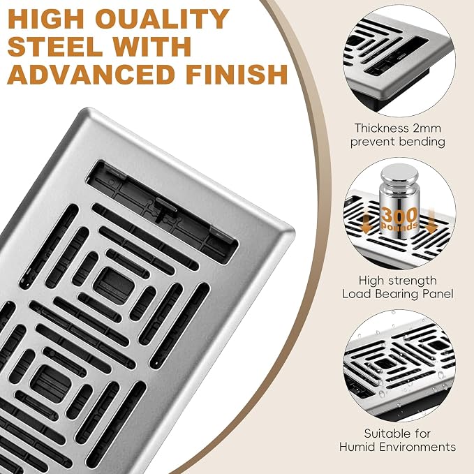 Floor Register 4x10, Heavy Duty Walkable Steel Floor Vent Covers, Easy Adjust - Image 3