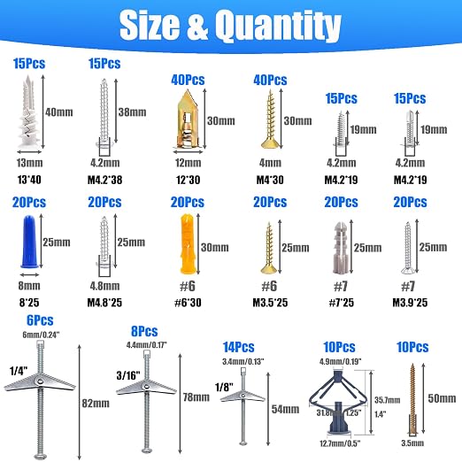 336Pcs Toggle Bolts Heavy Duty Drywall Anchors and Screws Assortment Kit - Image 2