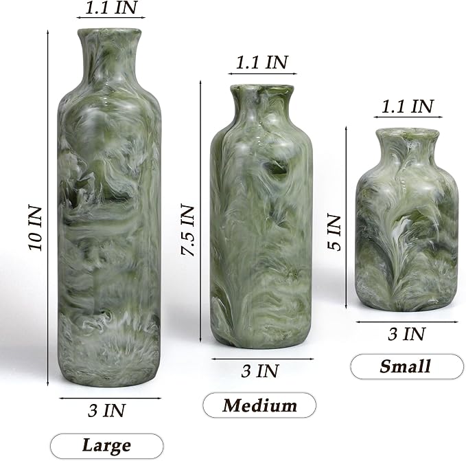 Resin 3 Piece Decorative Vase Set, Sage Green Farmhouse Home Decor | Rustic - Image 6
