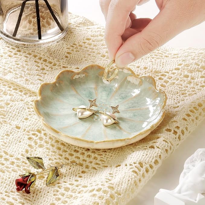 Lotus Ring Holder Dish Small Indoor Ash Tray, Ceramic Dessert Plate Trinket - Image 3