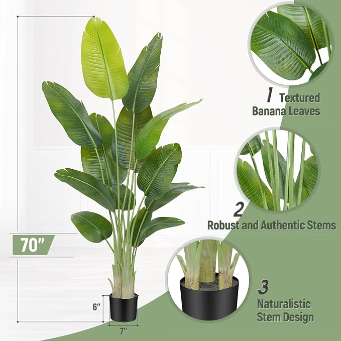 Lifelike Bird of Paradise Artificial Plant, 6ft Faux Banana Leaf Tree - Image 6