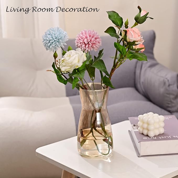 8 Inch Amber Glass Vase for Flowers, Modern Boho Table Decor | Farmhouse Vases - Image 7